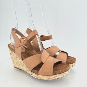 Sofft Womens Clarissa Wedge Ankle Strap Sandals Size 10 M Brown Leather